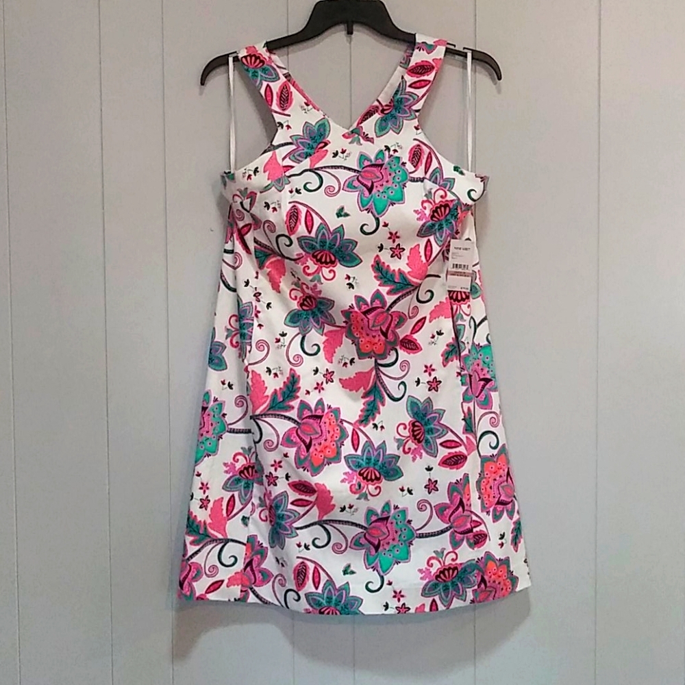Nine West White Floral Print Sundress with Pink and Teal Accents